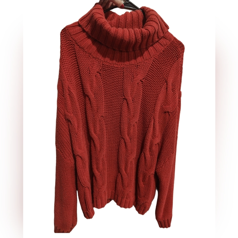Orange Cable Knit Turtleneck Sweater Size Large